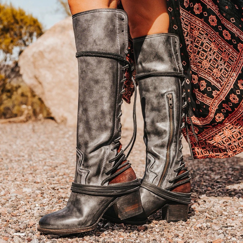 Freebird Gray and Brown Heeled Boots